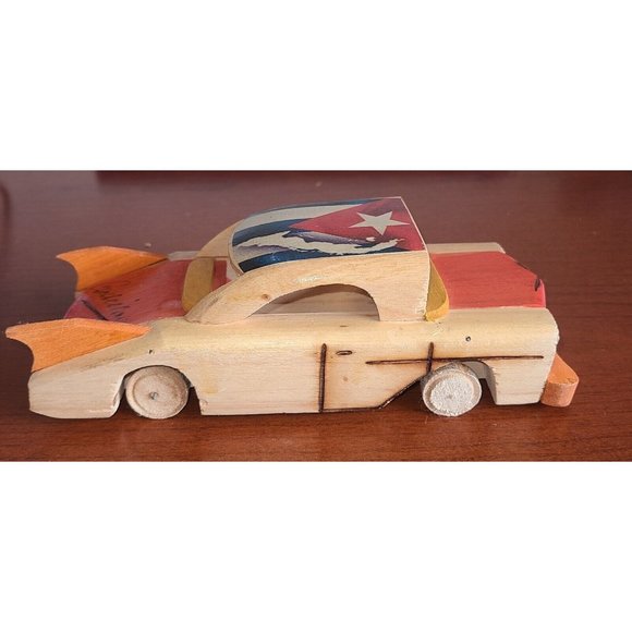 Hand Made 1959 Wood Cadillac From the Hand Carved Wooden Car 7" - Picture 1 of 9